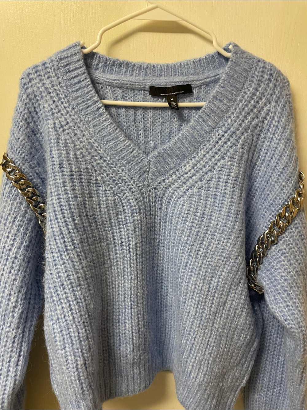 Light Blue V-Neck Chunky Knit Sweater